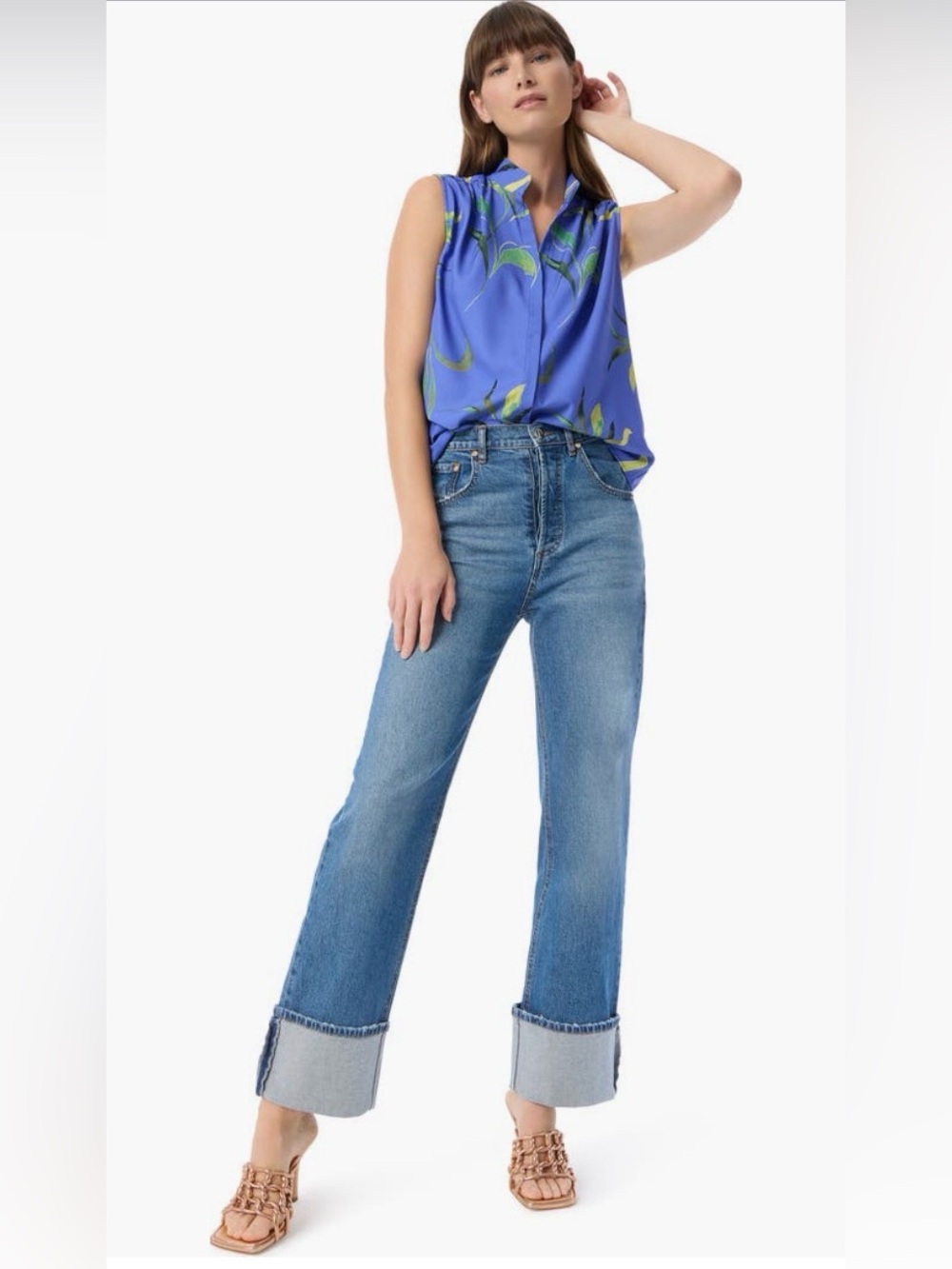DO by Dee Ocleppo Jade Leaf Print Sleeveless Button-Up Top